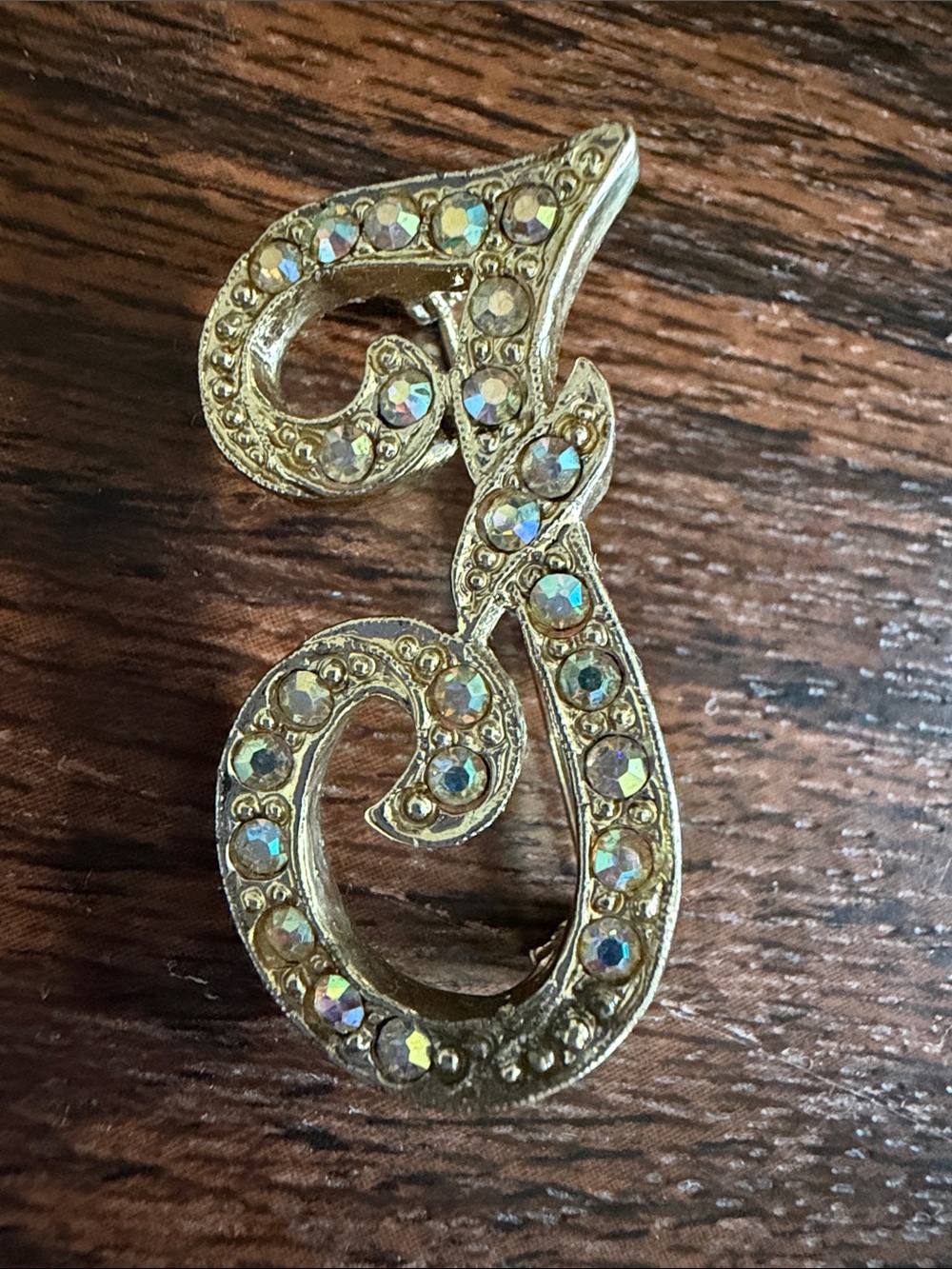 Gold-Tone Rhinestone Script F  Pendant - Gold Crystal Accent